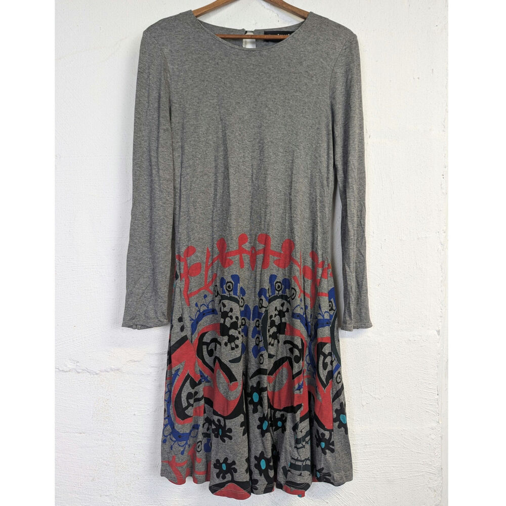 Desigual by Lacroix Abstract Pattern Dress Grey Colorful Pockets Womens Small